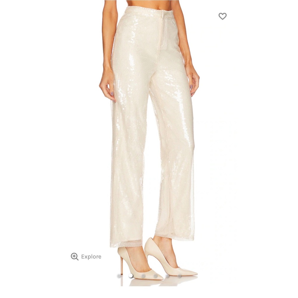 More To Come Revolve Ivory Sequin 2 Piece Sheer Button Down Shirt Pants Set M/L - Picture 5 of 11